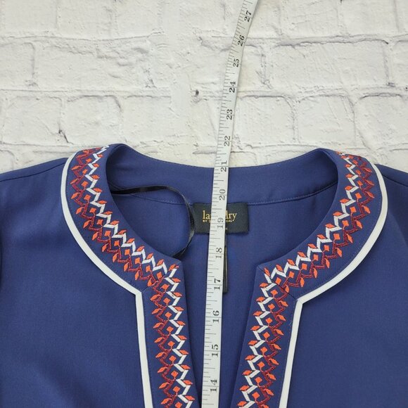 Laundry by Shelli Segal navy blue shirt dress embroidered neckline size S - Picture 6 of 15